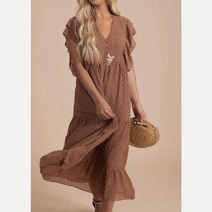 Bella Ella Boutique Brown Dress Size Medium Time After Time Midi Dress - Dots‎